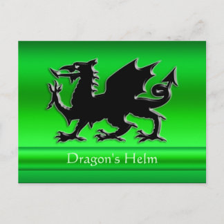 Embossed-look Black Dragon on green chrome-effect Postcard