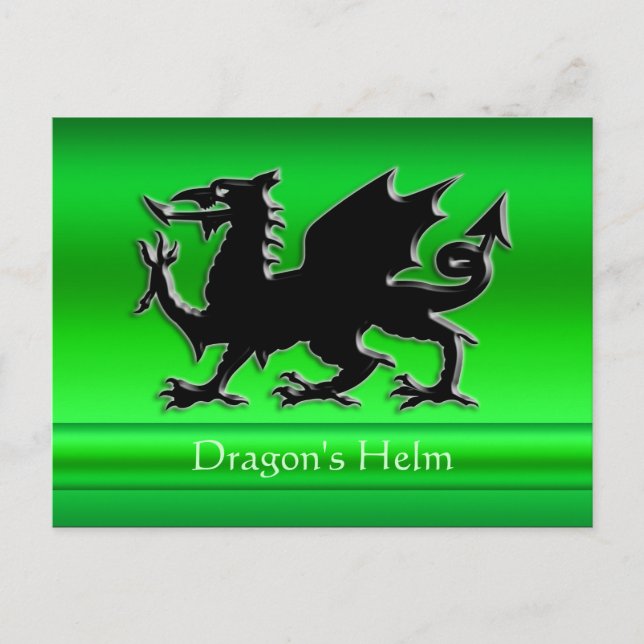 Embossed-look Black Dragon on green chrome-effect Postcard (Front)