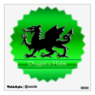 Embossed-look Black Dragon on green chrome-effect Wall Sticker