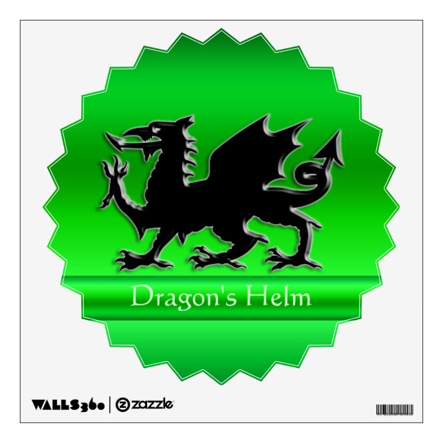 Embossed-look Black Dragon on green chrome-effect Wall Sticker (Front)