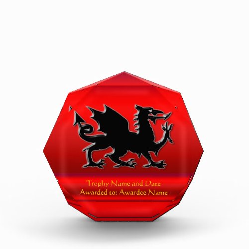 Embossed-look Black Dragon on red chrome-effect Acrylic Award