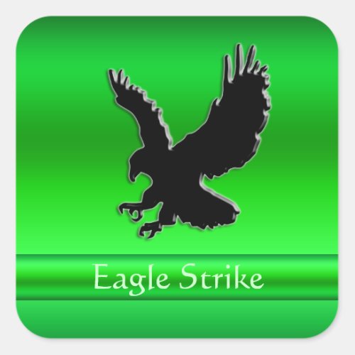 Embossed_look Black Eagle on green chrome_effect Square Sticker