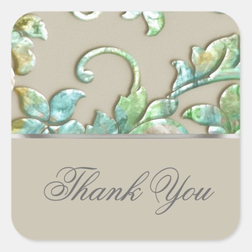 Embossed Look Damask Green Gold Turquoise Square Sticker