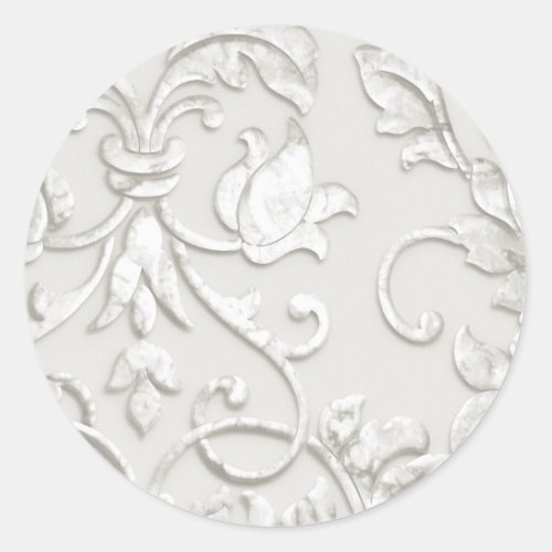 Embossed Look Damask in Off White Classic Round Sticker