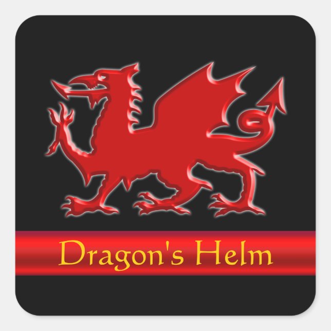 Embossed-look Dragon with red chrome-effect stripe Square Sticker (Front)