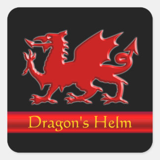 Embossed-look Dragon with red chrome-effect stripe Square Sticker