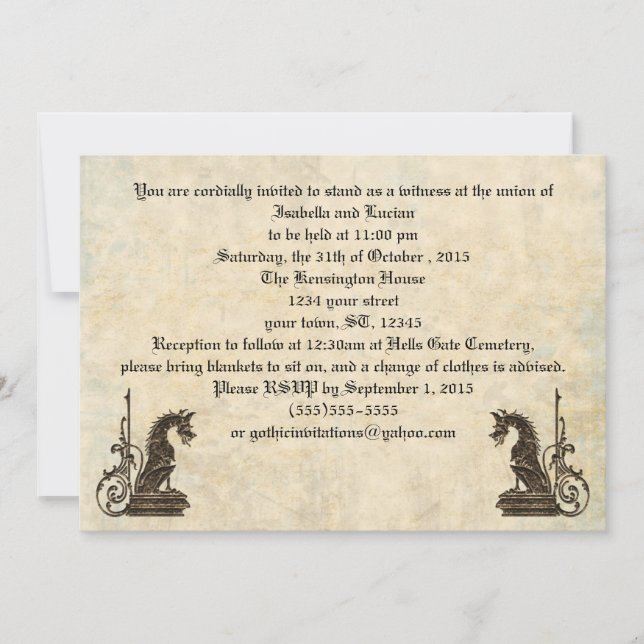 Embossed Look Dragons Goth Wedding Invitations (Front)