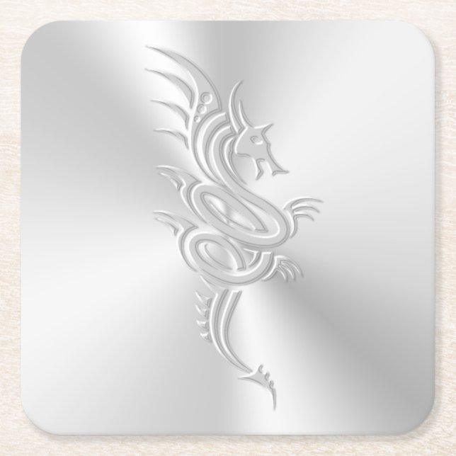 Embossed-look Eastern Dragon Square Paper Coaster (Front)
