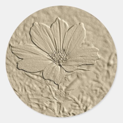 Embossed Look Gold Cosmos Flower Classic Round Sticker