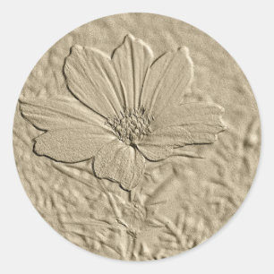 Embossed Look Gold Cosmos Flower Classic Round Sticker