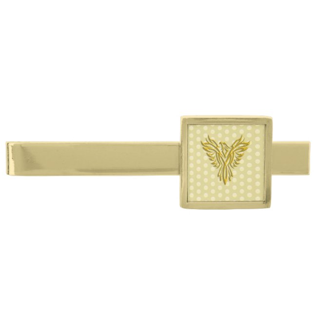 Embossed-look golden rising phoenix gold finish tie clip (Front)