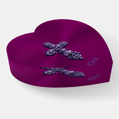 Embossed_look Gothic Cross in Purple with Monogram Paperweight