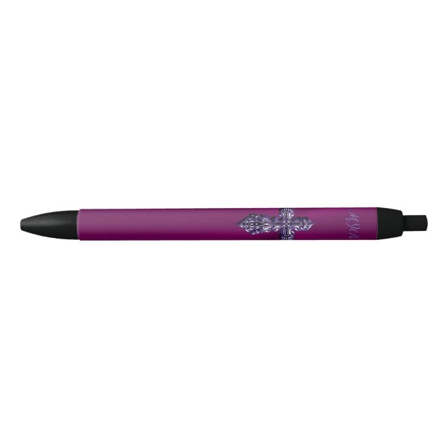 Embossed-look Gothic Cross in Purple with Monogram Pen (Front)