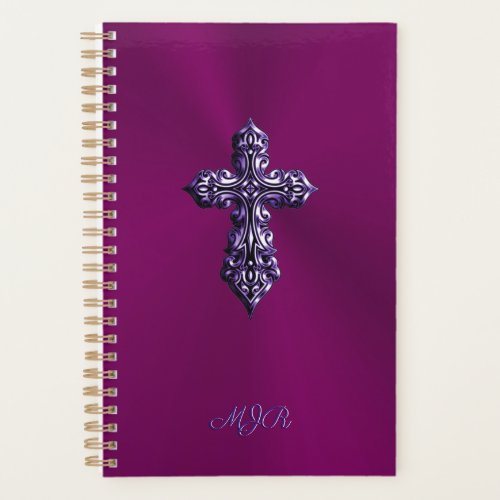 Embossed_look Gothic Cross in Purple with Monogram Planner