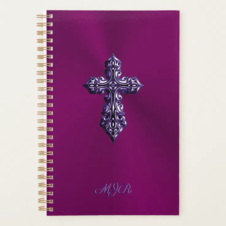 Embossed-look Gothic Cross in Purple with Monogram Planner