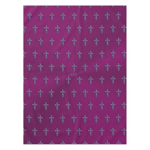 Embossed_look Gothic Cross in Purple with Monogram Tablecloth