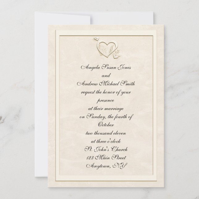 Embossed-Look Heart Frame Wedding Invitation (Front)