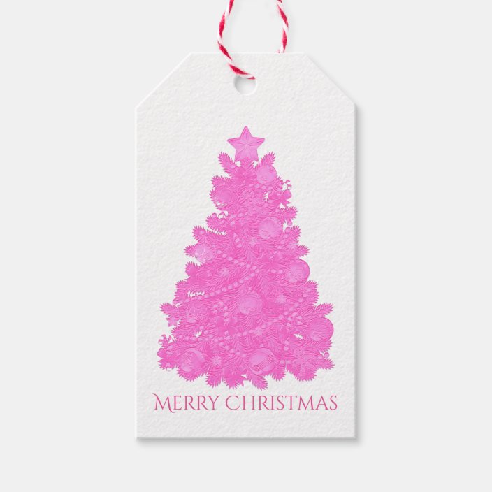 Embossed Look Pink Christmas Tree Gift Tags Zazzle Com