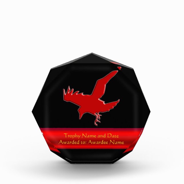 Embossed-look Raven with red chrome-effect stripe Acrylic Award (Front)