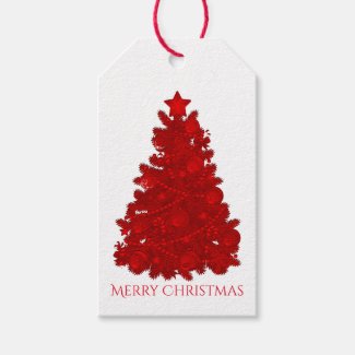 Embossed Look Red Christmas Tree Gift Tags