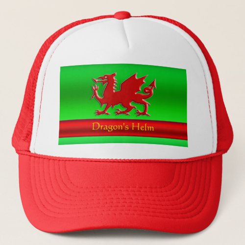 Embossed_look Red Dragon on green chrome_effect Trucker Hat