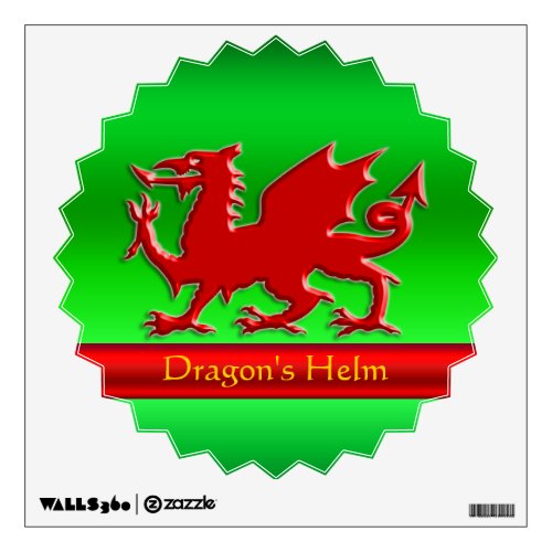 Embossed_look Red Dragon on green chrome_effect Wall Sticker