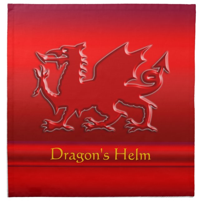 Embossed-look Red Dragon on red chrome-effect Napkin (Front)