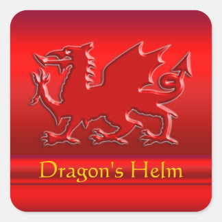 Embossed-look Red Dragon on red chrome-effect Square Sticker