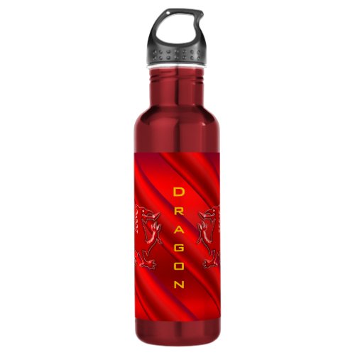 Embossed_look Red Dragon on red chrome_effect Stainless Steel Water Bottle
