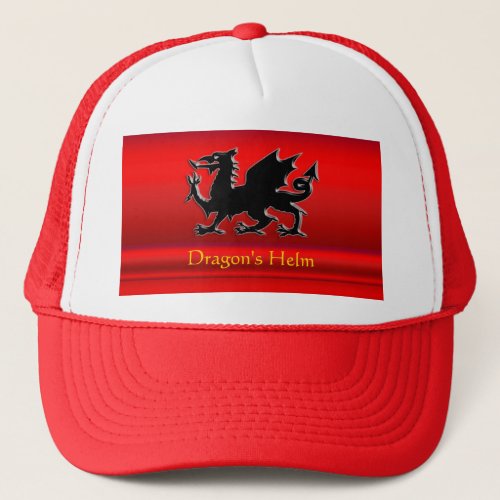 Embossed_look Red Dragon on red chrome_effect Trucker Hat