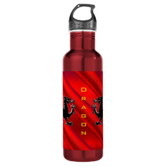 Embossed-look Red Dragon on red chrome-effect Water Bottle