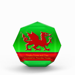 Embossed-look Red Dragon with green chrome-effect Acrylic Award