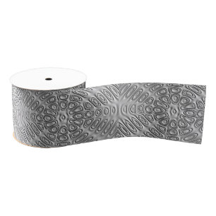 Embossed Look Silver Gray Metal Sand Flower Grosgrain Ribbon