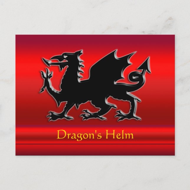 Embossed-looking Black Dragon on red chrome-effect Postcard (Front)