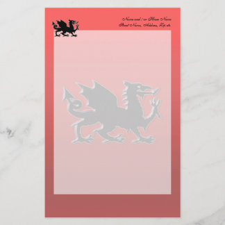 Embossed-looking Black Dragon on red chrome-effect Stationery