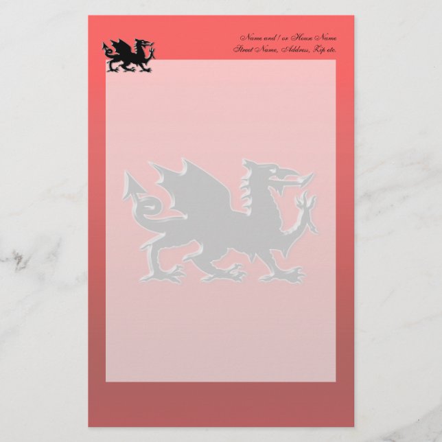 Embossed-looking Black Dragon on red chrome-effect Stationery (Front)