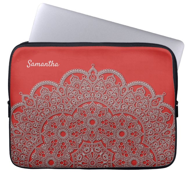 Embossed Looking White Mandala Laptop Case (Front)