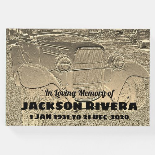 Embossed Metal Look Classic Car Memorial Guest Book