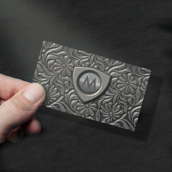 Embossed Metal Shield Monogram Id139 Business Card by arrayforcards at Zazzle