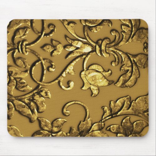 Embossed Metallic Damask Gold Mouse Pad