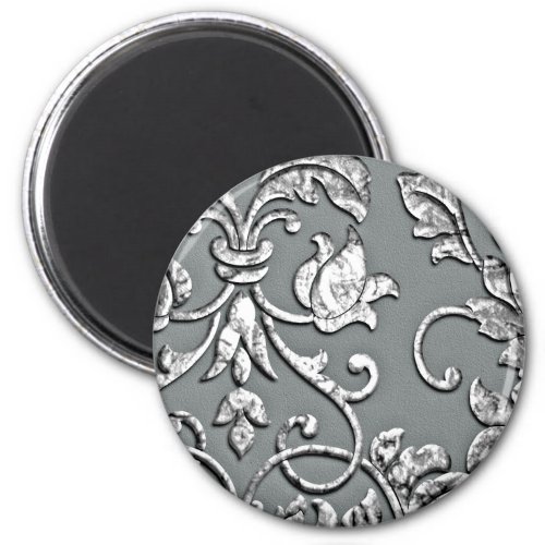Embossed Metallic Damask Silver Magnet