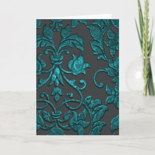 Embossed Metallic Damask, Teal Card