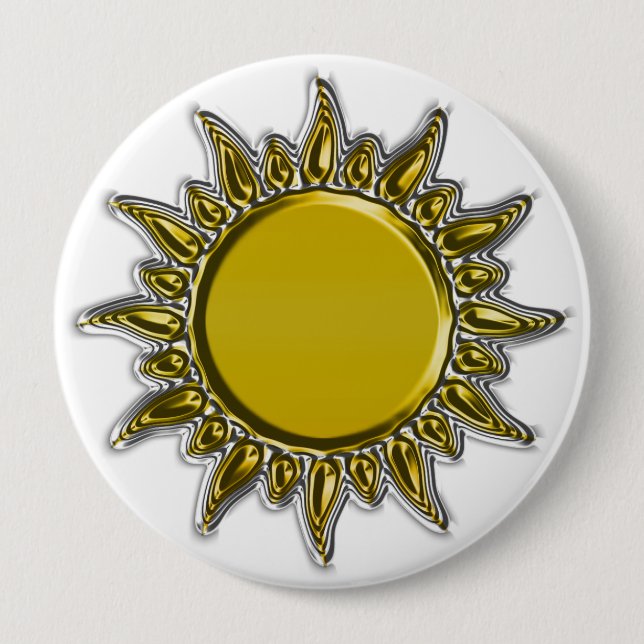 Embossed Metallic Gold Radiant Sun Pinback Button (Front)