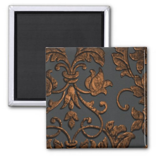 Embossed Metallic Look Damask Copper Magnet