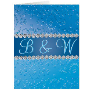 Embossed Monogram Blue Flower Cards