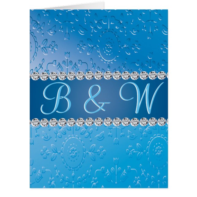 Embossed Monogram Blue Flower Cards (Front)
