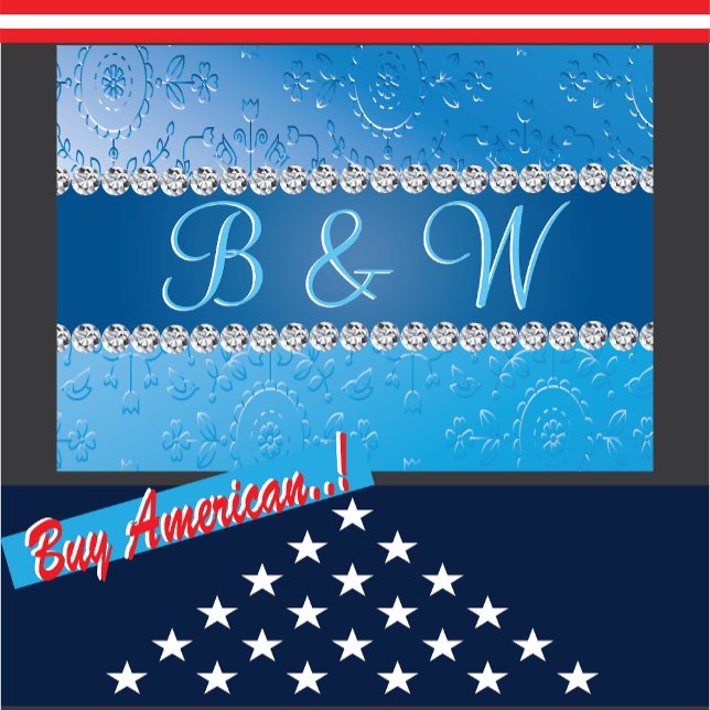 Embossed Monogram Blue Flower Note Card (Creator Uploaded)