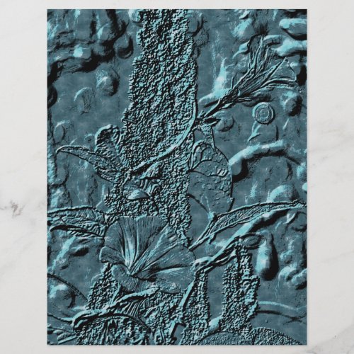 Embossed Morning Glory Blue Floral Scrapbook Paper