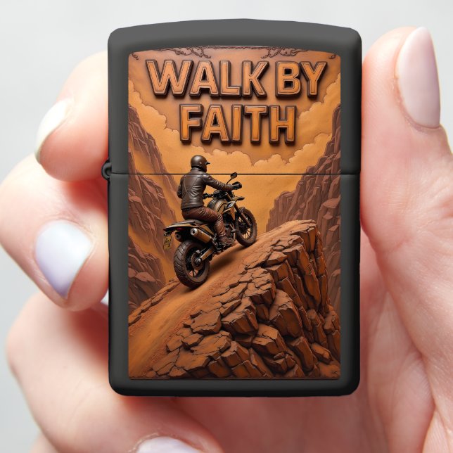 Embossed Motorcycle Climb Canyon Faith Zippo Lighter (In Hand)