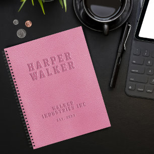 Embossed Personalized Pink Vegan Leather Notebook